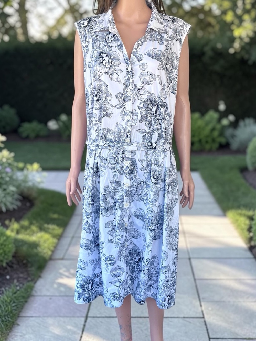 Charter Club Woman 24W Black White Floral Midi Shirt Dress Belted